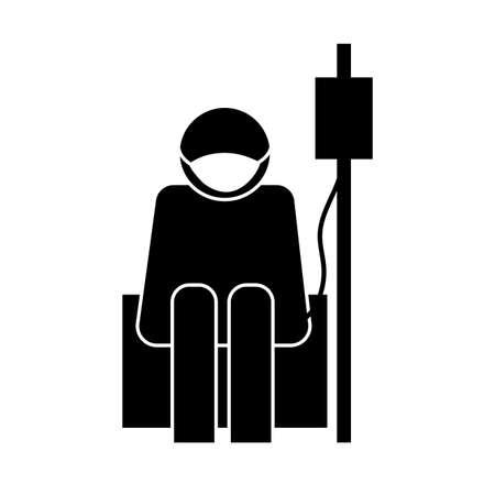 figure using face mask with donation bag health pictogram silhouette style vector illustration designのイラスト素材