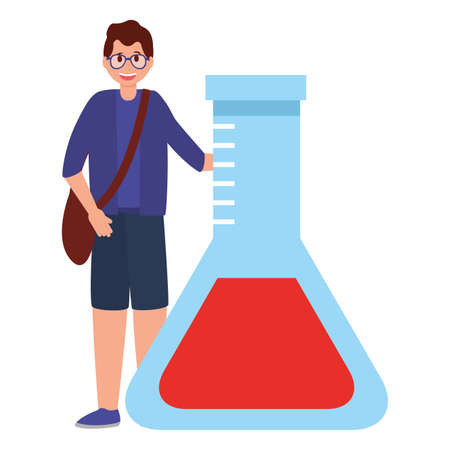 happy young man chemistry test tube school vector illustrationのイラスト素材