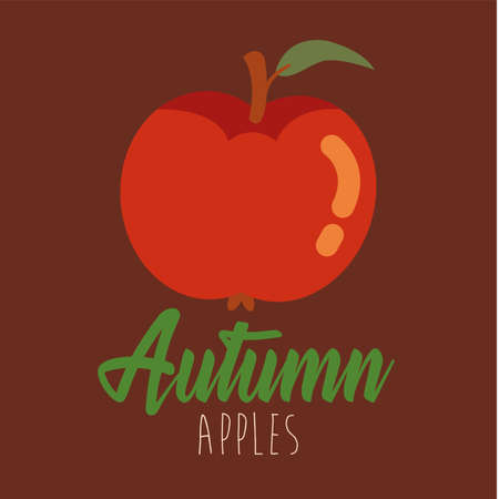 hello autumn season apple and calligraphy vector illustration designのイラスト素材