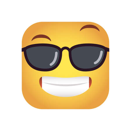 square emoticon with sunglasses face character icon vector illustration designのイラスト素材