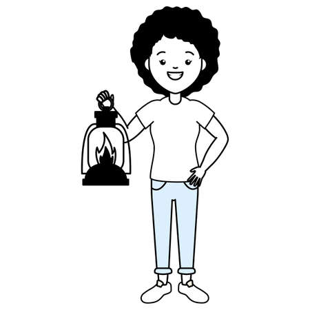 tourist woman holding lantern burning vector illustrationのイラスト素材