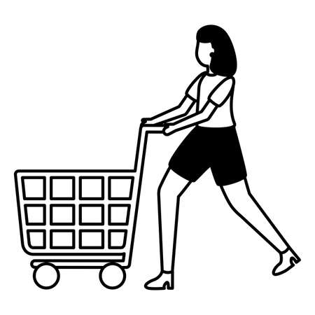 woman shopping cart commerce market vector illustrationのイラスト素材