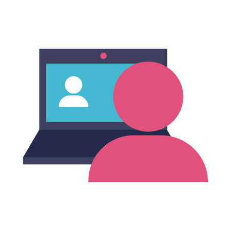 man using laptop flat style vector illustration designのイラスト素材