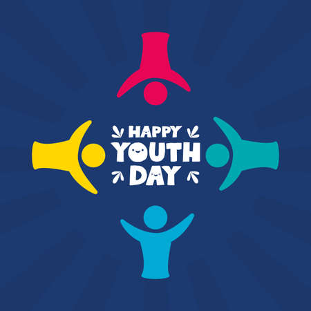 people campaign happy youth day flat design vector illustrationのイラスト素材