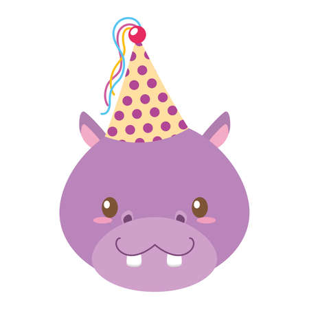 birthday celebration cute hippo party hat vector illustrationのイラスト素材