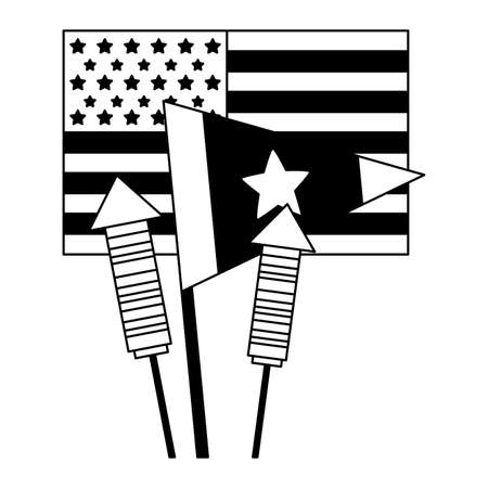 flag and rockets fireworks american happy independence day vector illustrationのイラスト素材