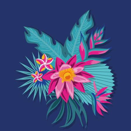 exotic flowers and leafs decoration vector illustration designのイラスト素材