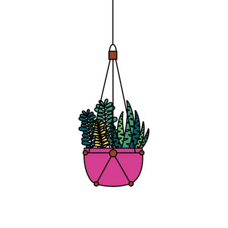 Hanging plant inside pot design, Garden ornament nature botany natural and floral theme Vector illustrationのイラスト素材