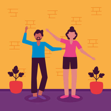 celebrating happy young man and woman vector illustrationのイラスト素材