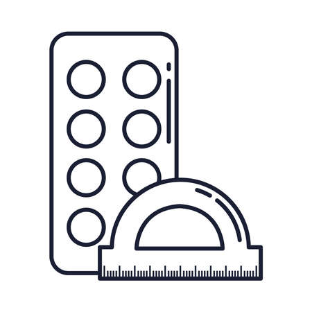 paint palette with protractor ruler, line style icons vector illustration designのイラスト素材
