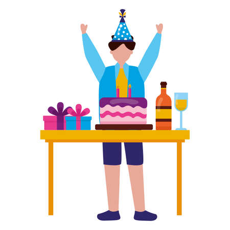 man with cake gift wine birthday celebration vector illustrationのイラスト素材