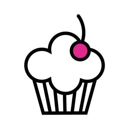 birthday sweet cupcake line and fill style vector illustration