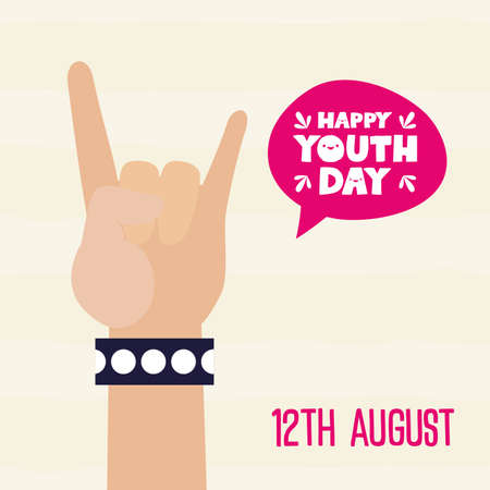 rock and roll hand happy youth day flat design vector illustrationのイラスト素材