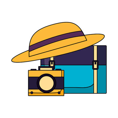 Bag hat and camera design, Baggage luggage tourism travel vacation trip journey and accessory theme Vector illustrationのイラスト素材