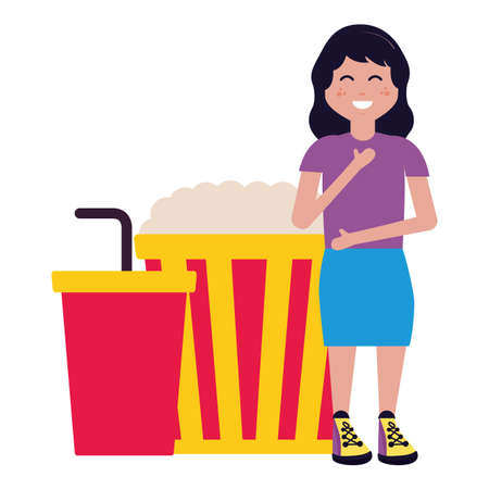 girl with popcorn and soda cinema movie vector illustrationのイラスト素材