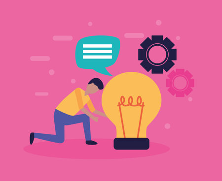 man teamwork bulb idea gears vector illustrationのイラスト素材