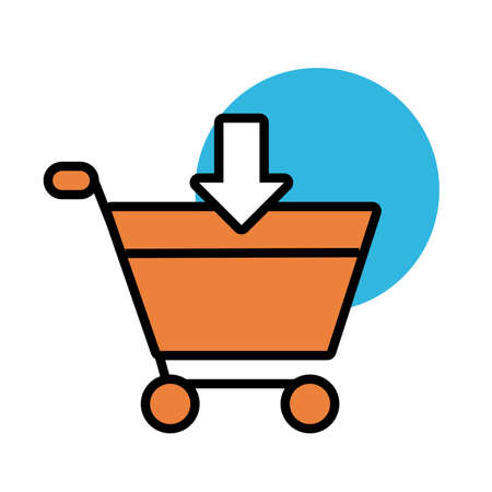 shopping cart with arrow down line and fill style icon vector illustration designのイラスト素材
