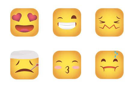 set of squares emoticons faces characters vector illustration designのイラスト素材