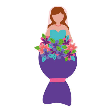 wedding day bride with bouquet flowers vector illustrationのイラスト素材