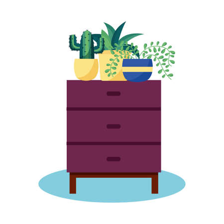 Plants and furniture design, Garden ornament nature botany natural and floral theme Vector illustrationのイラスト素材