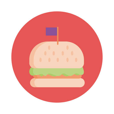delicious burger fast food block style icon vector illustration designのイラスト素材