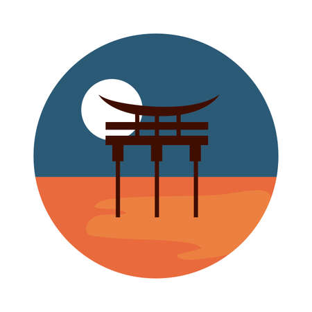 Chinese landscape scene with arch flat style icon vector illustration designのイラスト素材