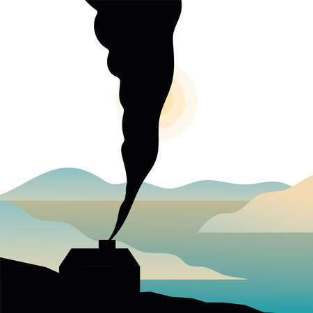House with smoke silhouette on mountain design, Home real estate building residential architecture property and city theme Vector illustrationのイラスト素材