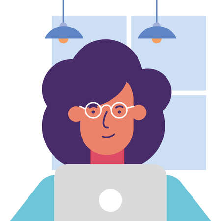 woman with laptop in the office design, business objects workforce and corporate theme Vector illustrationのイラスト素材