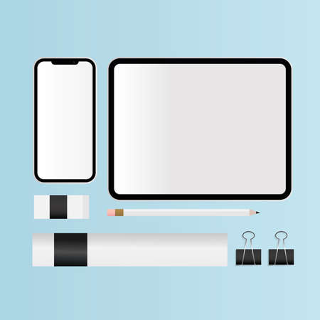 Mockup tablet smartphone and pencil design of corporate identity template and branding theme Vector illustrationのイラスト素材