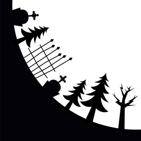 Halloween cemetery pine trees and gate design, Holiday and scary theme Vector illustrationのイラスト素材