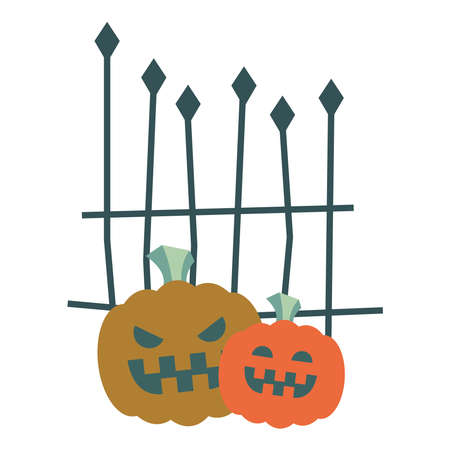 Halloween pumpkins cartoons with gate design, Holiday and scary theme Vector illustrationのイラスト素材