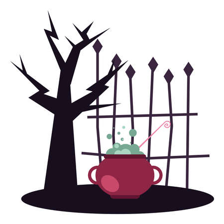 Halloween tree with witch bowl design, Holiday and scary theme Vector illustrationのイラスト素材