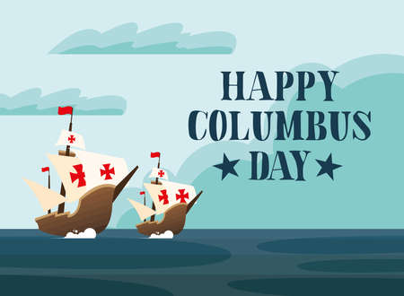 Columbus ships at the sea design of happy columbus day america and discovery theme Vector illustrationのイラスト素材