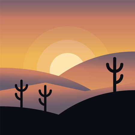 cactus at mountain silhouette design, Landscape nature earth eco ecology conservation bio environment and outdoor theme Vector illustrationのイラスト素材