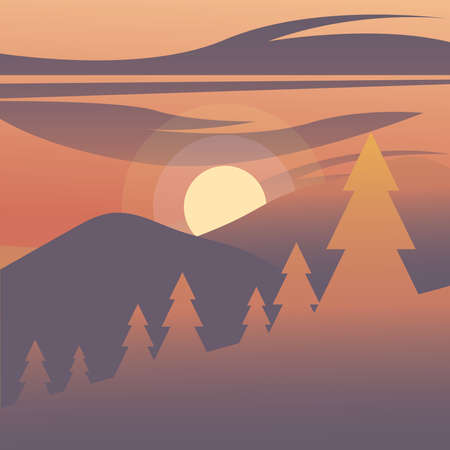pine trees in front of red sky design, Landscape nature earth eco ecology conservation bio environment and outdoor theme Vector illustrationのイラスト素材