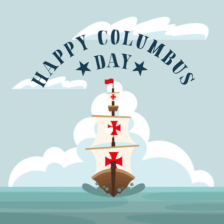 Columbus ship at the sea design of happy columbus day america and discovery theme Vector illustrationのイラスト素材