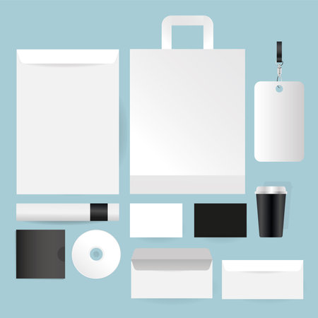 Mockup bag cd and envelopes design of corporate identity template and branding theme Vector illustrationのイラスト素材