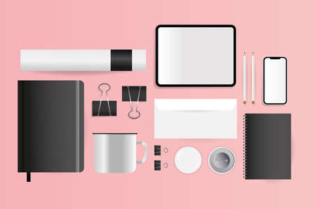 Mockup cd tablet envelope notebooks and smartphone design of corporate identity template and branding theme Vector illustrationのイラスト素材