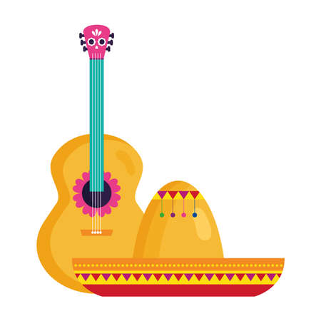 mexican hat with hat on white background vector illustration designのイラスト素材