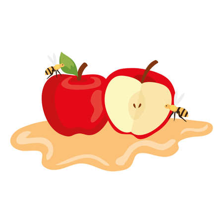 apples with honey and bee flying on white background vector illustration designのイラスト素材