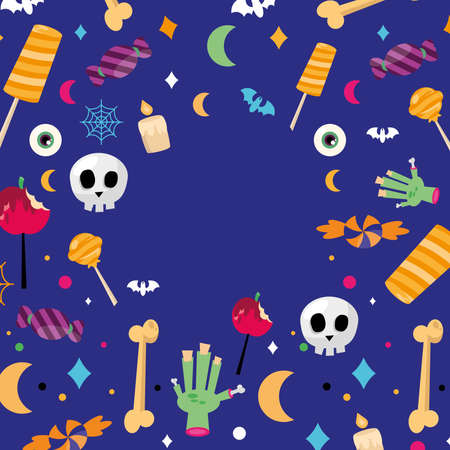 Halloween candies on blue background design, Holiday and scary theme Vector illustrationのイラスト素材