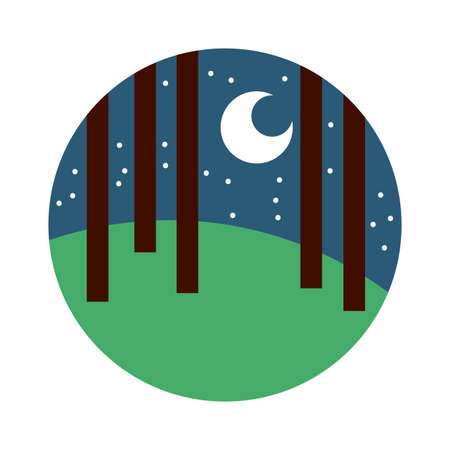 forest landscape night scene flat style icon vector illustration designのイラスト素材