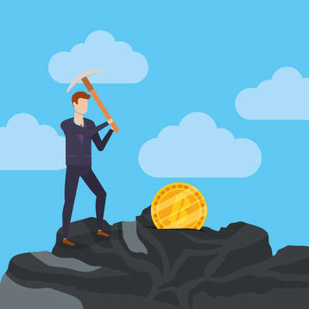 business man mining bitcoin cryptocurrency finance design vector illustrationのイラスト素材