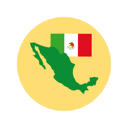 mexican flag and map block and flat style icon vector illustration designのイラスト素材