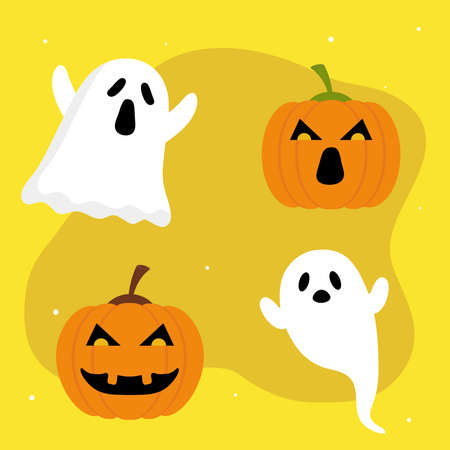 halloween pumpkins and ghosts design, happy holiday and scary theme Vector illustrationのイラスト素材