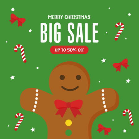 christmas sale with gingerbread and candies design, offer shop now and ecommerce theme Vector illustrationのイラスト素材