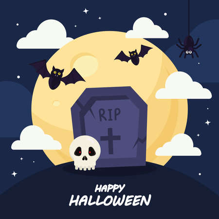 happy halloween with grave design, holiday and scary theme Vector illustrationのイラスト素材