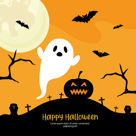 halloween pumpkin and ghost cartoons design, happy holiday and scary theme Vector illustrationのイラスト素材