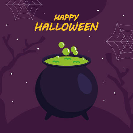 happy halloween with witch bowl design, holiday and scary theme Vector illustrationのイラスト素材