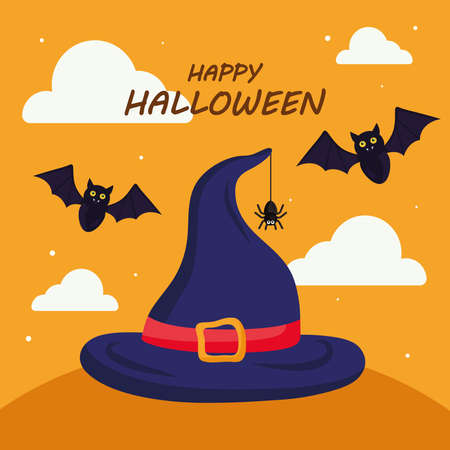 happy halloween with witch hat design, holiday and scary theme Vector illustrationのイラスト素材
